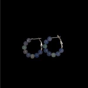 Blue and Green Beaded Hoop Earrings